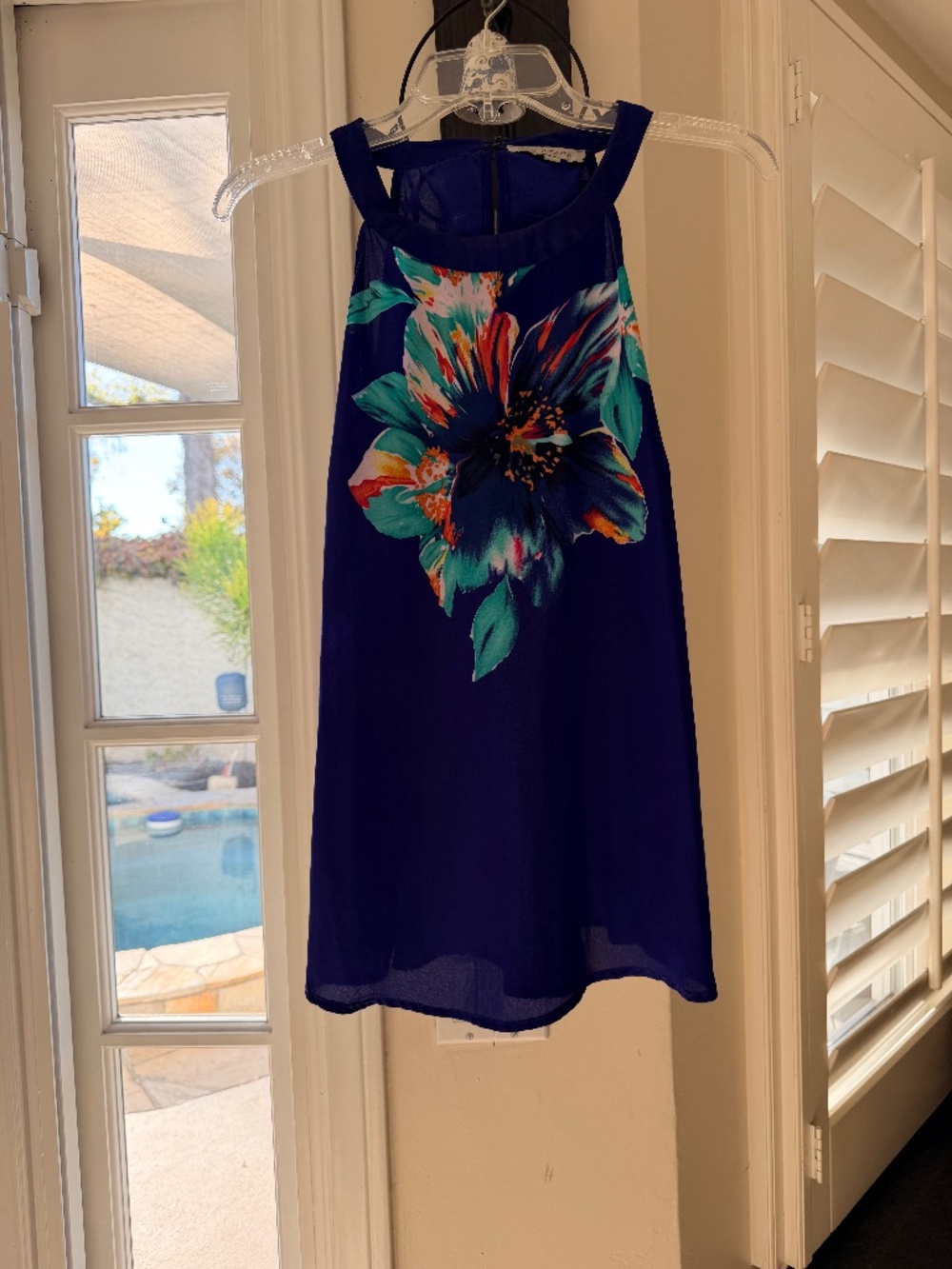 Rose & Thyme M Royal Blue Tropical Floral Shift Dress Sleeveless